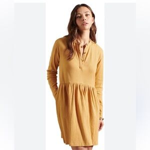Superdry Golden yellow ribbed long sleeve dress size 8